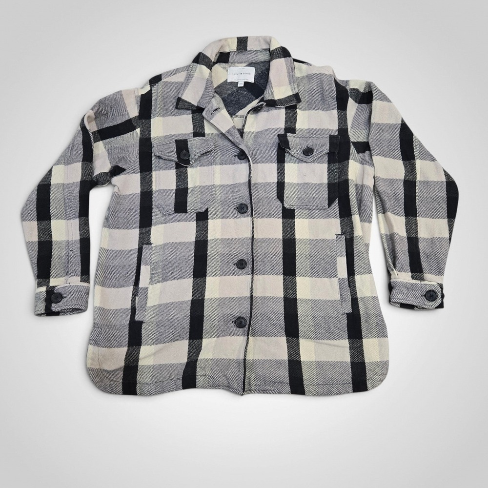 Lucky Brand Mens Plaid Flannel Shirt Jacket Black White Shacket Medium